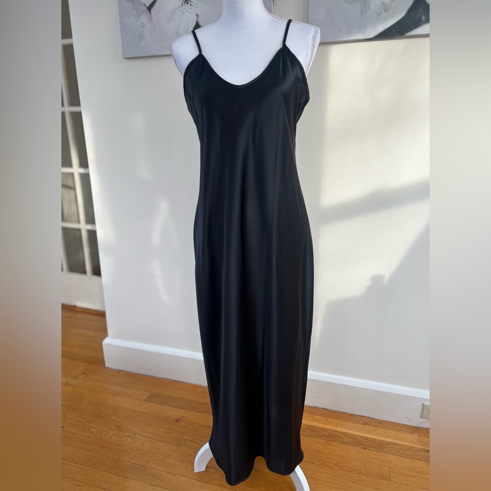 Banana Republic Black Satin Sleeveless Dress with adjustable straps. Small Tall